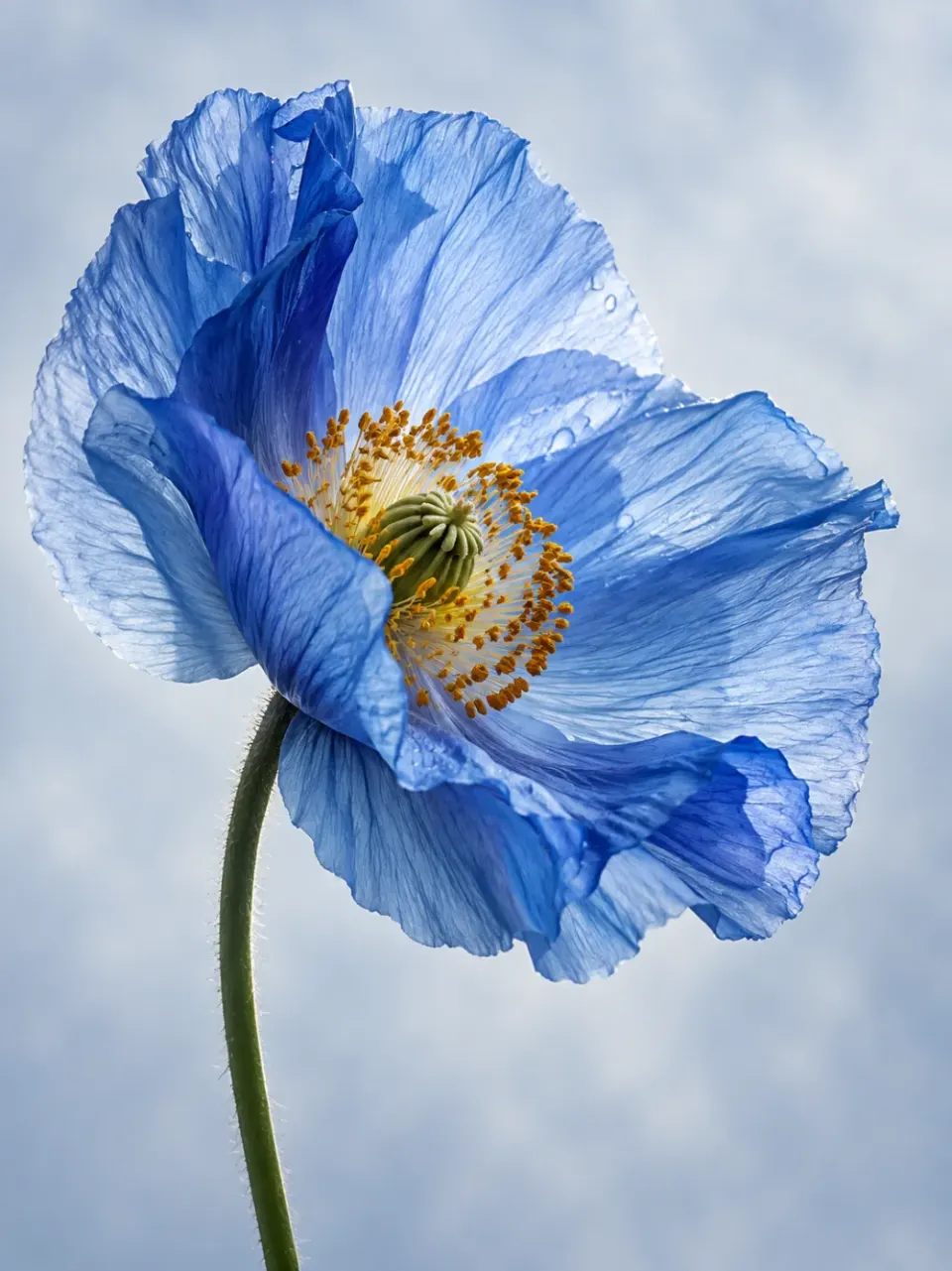 Sculptural blue flower study in soft natural light